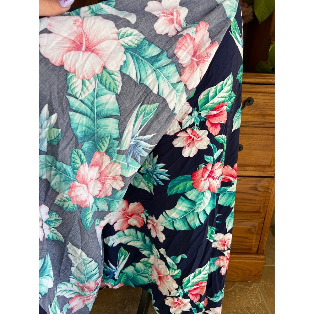 Tommy Bahama Floral Maxi Skirt Navy Blue Tropical Hibiscus Rayon Womens 14 - Picture 3 of 10